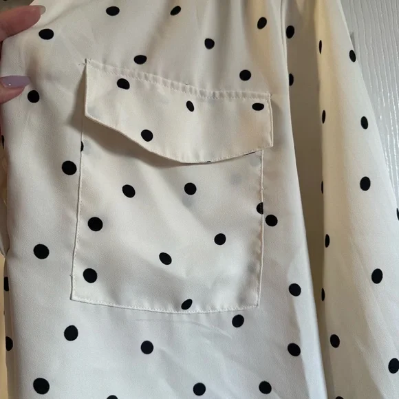 Ann Taylor White Blouse with Black Polka Dots office wear office siren - Picture 3 of 5